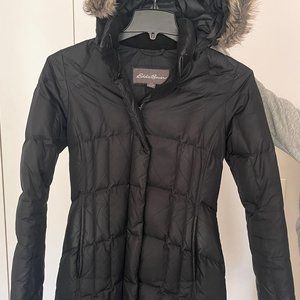 Eddie Bauer women black down jacket parka size xs